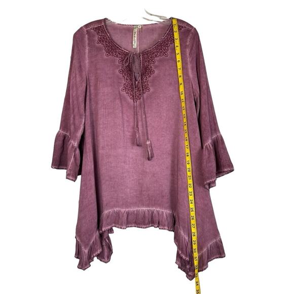 Andree Top Womens Size S Mauve Pink Ruffled Peasant Embroidered Boho Loose Flowy - Picture 8 of 9